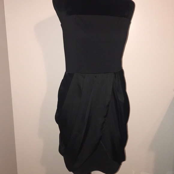 Black Mini Dress w/ Satin Overlay Petal Design - Picture 2 of 5